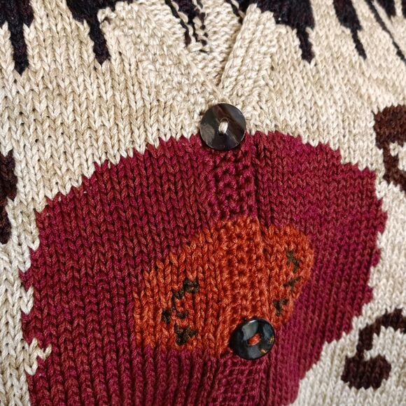 NOS VTG Peruvian Connection Poppies Art-Wear Pima Cotton Cardigan Sweater Sz Lg - Picture 3 of 10